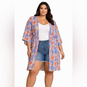 Floral Blue and Orange Swim Cover-Up